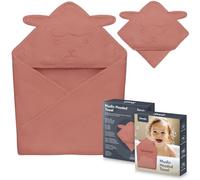 lionelo Toalla DE Muselina con Capucha Toalla de Baño con Capucha para Bebé de Muselina 80x80 cm Toalla de Baño Suave Transpirable para Bebé Tejido Natural 6 Colores (Red)