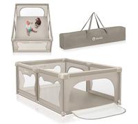 LIONELO Willow - Parque infantil, 0 - 48 meses, gran superficie 120x180x68 cm, con paredes de malla transpirable, 2 entradas laterales con cremallera, ideal para casa y jardín, fácil montar (Beige)