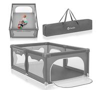 LIONELO Willow - Parque infantil, 0 - 48 meses, gran superficie 120x180x68 cm, con paredes de malla transpirable, 2 entradas laterales con cremallera, ideal para casa y jardín, fácil montar (Gris)