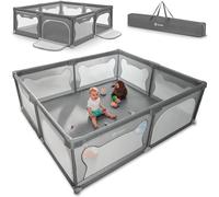 LIONELO Willow - Parque infantil XL, 0 - 48 meses, gran superficie 187x207x68 cm, con paredes de malla transpirable, 2 entradas laterales con cremallera, ideal para casa y jardín, fácil montar (Gris)