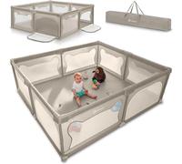 LIONELO Willow - Parque infantil XL, 0 - 48 meses, gran superficie 187x207x68 cm, con paredes de malla transpirable, 2 entradas laterales con cremallera, ideal para casa y jardín, fácil montar (Beige)