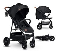 LIONELO Zoey silla de paseo hasta 15 kg regulación del respaldo de 3-posiciones capota XXL con filtro solar ruedas de espuma EVA plegado mosquitero portavasos (Negro)