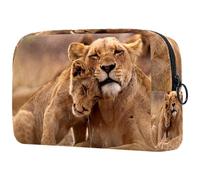 Lioness and Cub - Bolsa de cosméticos para mujer, neceser de viaje, bolsa organizadora de maquillaje grande con cremallera, multicolor, 18.5x7.5x13cm/7.3x3x5.1in, Neceser