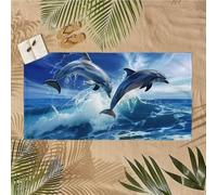 Lionhai Toalla Playa Grande90x180cm Toalla de Microfibra Ahorra Espacio, Secado Rápido, Suave y Resistente Toallas Playa Hombre Mujer Deportes, Viajes, Camping y Piscina Ondas delfín U-142