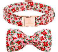 Lionheart glory Collar de lazo para perro, collar de perro rosa con flores de Navidad para perros grandes, ajustable, suave y resistente, collares para niñas con corbatín, collar para mascotas,