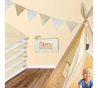LIONHERZ® Banderines de 250 cm de 100% algodón, color crema/blanco [doble capa] con bolsa, guirnalda de tela beige con 8 banderines | Decoración para habitación de los niños