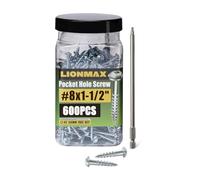 LIONMAX Tornillos de agujero de bolsillo #8 de 1-1/2 pulgadas, 600 tornillos de madera, rosca gruesa, cabeza de arandela, autorroscantes, chapados en zinc, para plantilla de agujero de bolsillo, broca