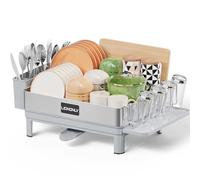 LIONONLY Escurridor de Platos,Acero Inoxidable Escurreplatos con Bandejas de Goteo, Soporte de Cubiertos,Estante de Tazas und Puerta de Boquilla Giratoria,Escurreplatos sobre Fregadero