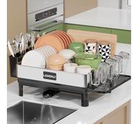 LIONONLY Escurridor de Platos,Acero Inoxidable Escurreplatos con Bandejas de Goteo, Soporte de Cubiertos,Estante de Tazas und Puerta de Boquilla Giratoria,Escurreplatos sobre Fregadero