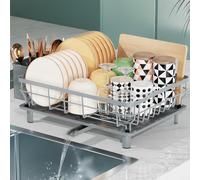LIONONLY Escurridor de Platos,Gran Escurreplatos de Acero Inoxidable,Estante de Secado de Platos con Bandejas de Goteo,Portautensilios und Boca de Vaciado Giratoria,Escurreplatos sobre Fregadero