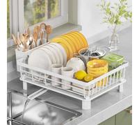 LIONONLY Escurridor de Platos,Gran Escurreplatos de Acero Inoxidable,Estante de Secado de Platos con Bandejas de Goteo,Portautensilios und Boca de Vaciado Giratoria,Escurreplatos sobre Fregadero