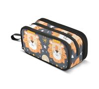 Lions Crowns - Estuche para lápices de acuarelas de gran capacidad para niños y niñas, 3 compartimentos, organizador de papelería, estuche para escuela, oficina, trabajo, Coronas de leones, acuarelas,
