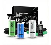 LionsWay: Kit Limpieza Moto 5 en 1 - Dry Wash con Cera Carnauba, All in One Desengrasante, Limpia Cascos, Restaurador Plásticos, Bayeta Microfibra - Cuidado Completo Moto