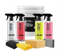 LionsWay: Kit Limpieza y Cuidado Exterior del Automóvil - Incluye Dry Wash con Cera de Carnauba, Champú Exterior, Limpiador de Llantas, Abrillantador de Neumáticos, Esponja + 2 Bayetas de Microfibra