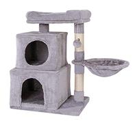 lionto Árbol Rascador con 2 Cuevas, Cama y Hamaca, 70 cm, Gris Claro | Rascador con superficie amplia, dos cuevas y hamaca para trepar, jugar, esconderse, descansar y afilar las uñas