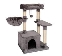 lionto Árbol rascador con Cueva, Cama y Hamaca, 85 cm, Gris Oscuro | Árbol compacto con hamaca, pelota, cueva y plataforma para trepar, jugar, esconderse, descansar y arañar