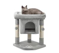 lionto Árbol rascador con Cueva, Cama y sisal, 60 cm, Gris Claro | Árbol compacto con cama amplia, dos pelotas y cueva para trepar, jugar, esconderse, descansar y arañar