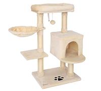 lionto Árbol rascador con Cueva, Hamaca y Cama, 93 cm, Beige | Árbol con plataforma amplia, cueva y hamaca para trepar, jugar, esconderse, descansar y cuidar las uñas