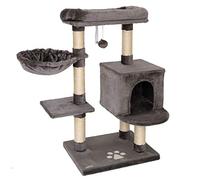 lionto Árbol rascador con Cueva, Hamaca y Cama, 93 cm, Gris Oscuro | Árbol con plataforma amplia, cueva y hamaca para trepar, jugar, esconderse, descansar y cuidar las uñas