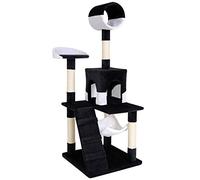 lionto Árbol Rascador con Cueva, Hamaca y Túnel, 133 cm, Negro/Blanco | Rascador alto con escalera, superficies de descanso, cueva y sisal para trepar, jugar, descansar y afilar las uñas