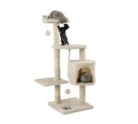 lionto Árbol rascador con Cueva y sisal, 4 Niveles, 112 cm, Beige | Árbol rascador con pelotas, cuerda de sisal, cueva y plataforma para trepar, jugar, dormir y afilar las uñas