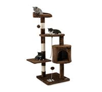 lionto Árbol rascador con Cueva y sisal, 4 Niveles, 112 cm, Marrón | Árbol rascador con pelotas, cuerda de sisal, cueva y plataforma para trepar, jugar, dormir y afilar las uñas