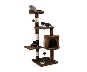 lionto Árbol rascador con Cueva y sisal, 4 Niveles, 112 cm, Marrón | Árbol rascador con pelotas, cuerda de sisal, cueva y plataforma para trepar, jugar, dormir y afilar las uñas