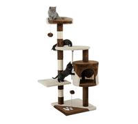 lionto Árbol rascador con Cueva y sisal, 4 Niveles, 112 cm, Marrón/Beige | Árbol rascador con pelotas, cuerda de sisal, cueva y plataforma para trepar, jugar, dormir y afilar las uñas