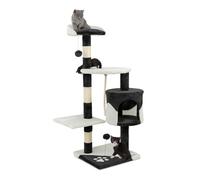 lionto Árbol rascador con Cueva y sisal, 4 Niveles, 112 cm, Negro/Blanco | Árbol rascador con pelotas, cuerda de sisal, cueva y plataforma para trepar, jugar, dormir y afilar las uñas