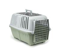 lionto Caja de Transporte 58,5x35,5x40 cm, plástico con Rejilla metálica, con asa y Cierre, para Perros, Gatos y Animales pequeños de hasta 15 kg, Verde