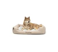 lionto Cama para Perro cojín de Piso Reversible, (L) 110x80 cm Beige (con Nombre Impreso)