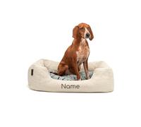 lionto Cama para Perro cojín de Piso Reversible, (M) 80x60 cm Beige (con Nombre Impreso)