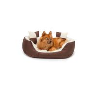 lionto Cama para Perros 4 en 1 cojín para Perros Cesta para Perros con cojín Reversible, (S) 65x50 cm Marrón/Beige