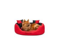 lionto Cama para Perros 4 en 1 cojín para Perros Cesta para Perros con cojín Reversible, (S) 65x50 cm Rojo/Negro (con Nombre Impreso)