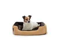 lionto Cama para Perros con cojín Reversible y Base Antideslizante, cojín para Mascotas con Entrada Baja para Perros y Gatos, 60x48 cm, cojín para Perros Acogedor, Beige/marrón