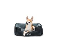 lionto Cama para Perros con cojín Reversible y Base Antideslizante, cojín para Mascotas con Entrada Baja para Perros y Gatos, 50x37 cm, cojín para Perros Acogedor, Negro/Gris
