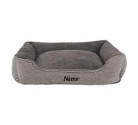 lionto Cama Perros Tejida Mezclado cojín Perros Cesta Perros Funda extraíble, (M) 90x75 cm Gris (con Nombre Impreso)