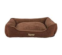 lionto Cama Perros Tejida Mezclado cojín Perros Cesta Perros Funda extraíble, (M) 90x75 cm Marrón (con Nombre Impreso)