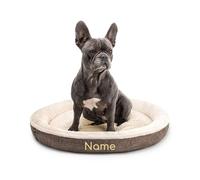 lionto Cama Redonda para Perros cojín para Perros sofá Perros Cama con Forma de Donut, 65 cm Ø Marrón (con Nombre Impreso)