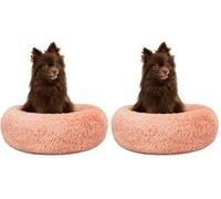 lionto Cama Tipo Donut para Perros y Gatos, Cama Redonda mullida para Mascotas pequeñas y Grandes, Ø 40 cm, cojín Suave de Felpa esponjosa con Relleno Extra Grueso, Rosa (Paquete de 2)
