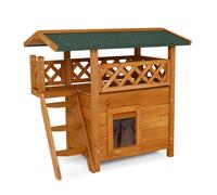 lionto Casa de gatos caseta de madera 77x50x73 cm terraza marrón