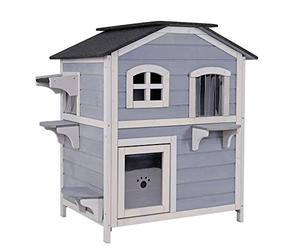 lionto Casa en forma de cueva, Villa para gatos, cabaña 80x55x90 cm, recinto Gris