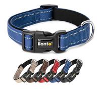 lionto Collar de Perro Acolchado Collar de Nylon Reflectante Impermeable Ajustable, Tamaño L, Azul