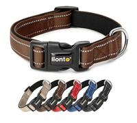 lionto Collar de Perro Acolchado Collar de Nylon Reflectante Impermeable Ajustable, Tamaño L, Marrón