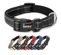 lionto Collar de Perro Acolchado Collar de Nylon Reflectante Impermeable Ajustable, Tamaño XL, Negro