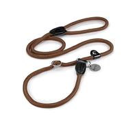 lionto Correa Retriever con Collar Integrado, 170 cm, Marrón | Correa Moxon de nailon con collar integrado, anillo de tope y limitador de tiro para perros de distintos tamaños