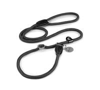 lionto Correa Retriever con Collar Integrado, 170 cm, Negro | Correa Moxon de nailon con collar integrado, anillo de tope y limitador de tiro para perros de distintos tamaños