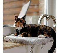 lionto Hamaca de Ventana para Gatos, 35 x 50 cm, hasta 15 kg, Gris Claro | Cama acolchada de felpa para alféizar, con fijación estable sin taladrar y funda extraíble y lavable de 35 x 50 cm