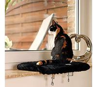 lionto Hamaca de Ventana para Gatos, 35 x 50 cm, hasta 15 kg, Negro | Cama acolchada de felpa para alféizar, con fijación estable sin taladrar y funda extraíble y lavable de 35 x 50 cm
