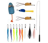 lionto Juego de 14 Juguetes para Gatos, Incluye caña telescópica, 12 Colgantes con Cascabel y ratón de Peluche, Mango Acolchado, Hierba gatera y Ratones Rellenos de valeriana